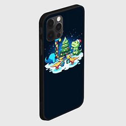 Чехол для iPhone 12 Pro Динозавры и елка новогодняя, цвет: 3D-черный — фото 2