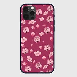 Чехол для iPhone 12 Pro Сакура цветы и бутоны паттерны, цвет: 3D-черный