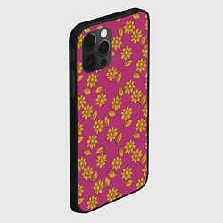 Чехол для iPhone 12 Pro Желтые цветы на розовом - паттерн, цвет: 3D-черный — фото 2