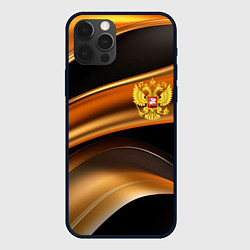 Чехол iPhone 12 Pro Герб России на черном золотом фоне