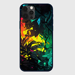 Чехол для iPhone 12 Pro Яркие разноцветные абстрактные листья, цвет: 3D-черный
