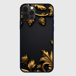 Чехол для iPhone 12 Pro Золотые объемные листья, цвет: 3D-черный