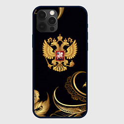 Чехол iPhone 12 Pro Золотой герб России и объемные листья