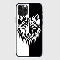 Чехол iPhone 12 Pro Волк чёрно-белый