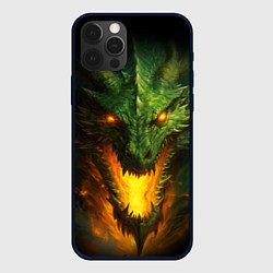 Чехол для iPhone 12 Pro Зеленый злой огнедышащий дракон, цвет: 3D-черный
