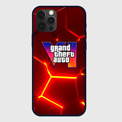 Чехол iPhone 12 Pro GTA 6 лого на фоне разлома красных плит