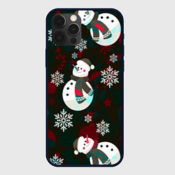 Чехол для iPhone 12 Pro Снеговики узоры, цвет: 3D-черный