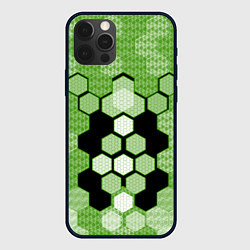 Чехол iPhone 12 Pro Зелёная кибер броня hexagons