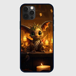 Чехол iPhone 12 Pro Новогодний дракон в желтом освещении