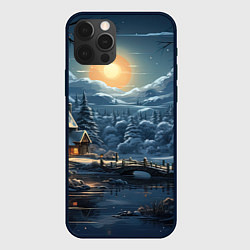 Чехол для iPhone 12 Pro Новогодние домики в лесу, цвет: 3D-черный