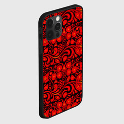 Чехол для iPhone 12 Pro Хохломская роспись красные цветы и ягоды на чёрном, цвет: 3D-черный — фото 2
