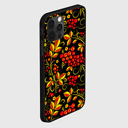 Чехол для iPhone 12 Pro Хохломская роспись золотистые листья чёрном фоне, цвет: 3D-черный — фото 2