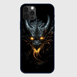 Чехол iPhone 12 Pro Черный огненный пещерный дракон символ 2024
