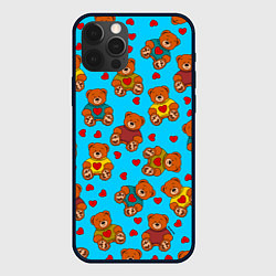 Чехол iPhone 12 Pro Мишки в цветных свитерах и сердечки