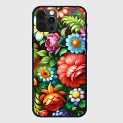Чехол для iPhone 12 Pro Жостово роспись цветы традиционный узор, цвет: 3D-черный