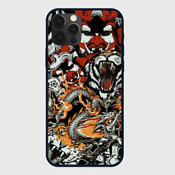 Чехол iPhone 12 Pro Самурай дракон и тигр