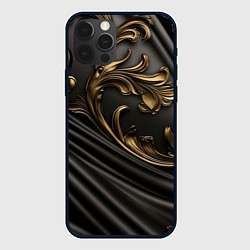 Чехол для iPhone 12 Pro Объемные золотые узоры на черной ткани лепнина, цвет: 3D-черный
