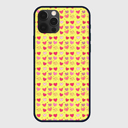 Чехол для iPhone 12 Pro Сердечки на желтом - паттерн, цвет: 3D-черный