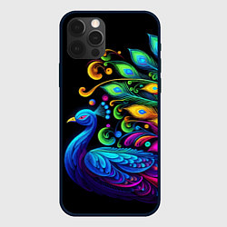 Чехол для iPhone 12 Pro Neon peacock - art, цвет: 3D-черный