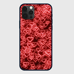 Чехол для iPhone 12 Pro Неоновые сердечки красные, цвет: 3D-черный