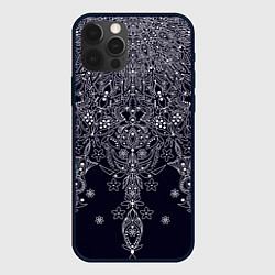 Чехол для iPhone 12 Pro Тёмно-синий узоры мандала, цвет: 3D-черный