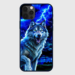 Чехол iPhone 12 Pro Грозовой волк с молниями