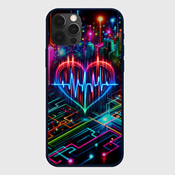 Чехол для iPhone 12 Pro Неоновое сердце - кардиограмма, цвет: 3D-черный