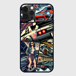 Чехол для iPhone 12 Pro Japanese cars art, цвет: 3D-черный