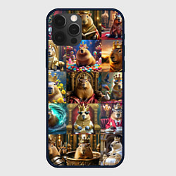 Чехол для iPhone 12 Pro Коллаж много капибар в короне, цвет: 3D-черный