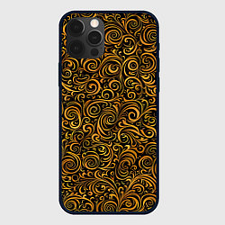 Чехол для iPhone 12 Pro Золотые узоры завитки, цвет: 3D-черный