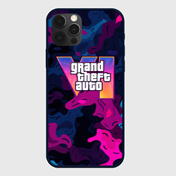 Чехол iPhone 12 Pro Gta лого синий и фиолетовый камуфляж