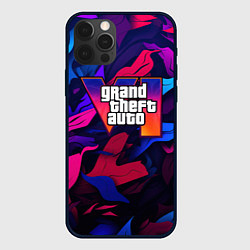 Чехол iPhone 12 Pro Gta лого камуфляж яркие листья