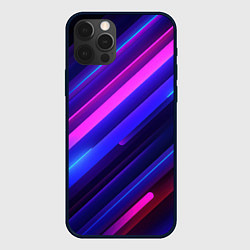 Чехол для iPhone 12 Pro Неоновые яркие абстрактные полосы, цвет: 3D-черный
