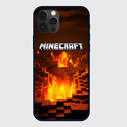 Чехол для iPhone 12 Pro Огненный minecraft логотип, цвет: 3D-черный