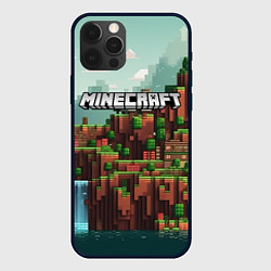 Чехол для iPhone 12 Pro Minecraft logo квадратный мир, цвет: 3D-черный