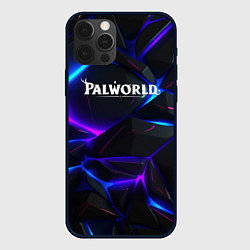 Чехол iPhone 12 Pro Palworld логотип на черных неоновых плитах