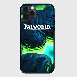 Чехол iPhone 12 Pro Palworld логотип на ярких синих и зеленых неоновых