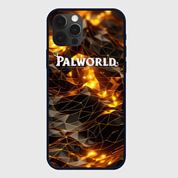 Чехол iPhone 12 Pro Palworld логотип золотые абстрактные частицы на че