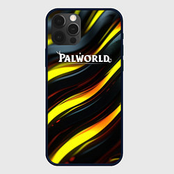 Чехол iPhone 12 Pro Palworld логотип золотые и черные волны