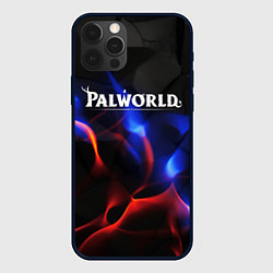 Чехол для iPhone 12 Pro Palworld логотип на черном и фиолетовом абстракте, цвет: 3D-черный