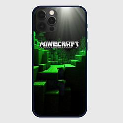 Чехол iPhone 12 Pro Minecraft logo зеленые яркие плитки