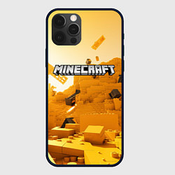 Чехол iPhone 12 Pro Minecraft logo яркий желтый мир