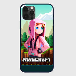 Чехол для iPhone 12 Pro Персонаж Minecraft девушка в пиксельном мире, цвет: 3D-черный