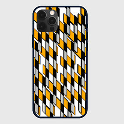 Чехол iPhone 12 Pro Киберпанк узор чёрно-жёлтый на белом фоне