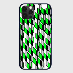 Чехол iPhone 12 Pro Киберпанк узор чёрно-зелёный на белом фоне