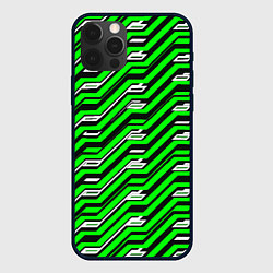 Чехол для iPhone 12 Pro Чёрно-зелёный линейный узор киберпанк, цвет: 3D-черный