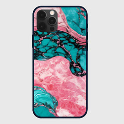 Чехол iPhone 12 Pro Розово-бирюзовый мрамор