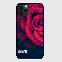 Чехол iPhone 12 Pro Красная роза на чёрном - woman