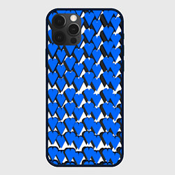 Чехол для iPhone 12 Pro Синие сердечки на белом фоне, цвет: 3D-черный