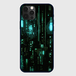 Чехол iPhone 12 Pro Киберпанк светящиеся голубые элементы
